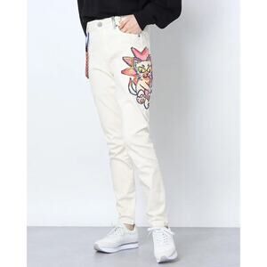 DESIGUAL NWT $159 Gast Embroidered Multicolored Cat Jeans Size 34 (US 0)